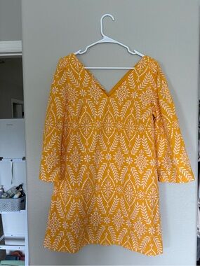 Ann Taylor Yellow and White Floral V‑Neck Mini Dress
